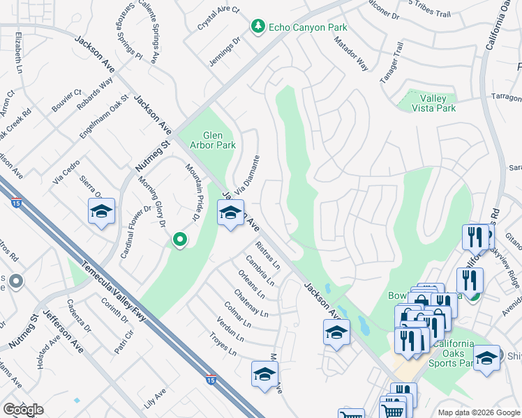 map of restaurants, bars, coffee shops, grocery stores, and more near 23796 Corte Picante in Murrieta