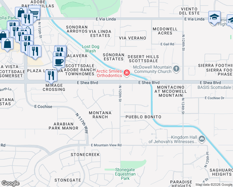 map of restaurants, bars, coffee shops, grocery stores, and more near 11990 East Beryl Avenue in Scottsdale