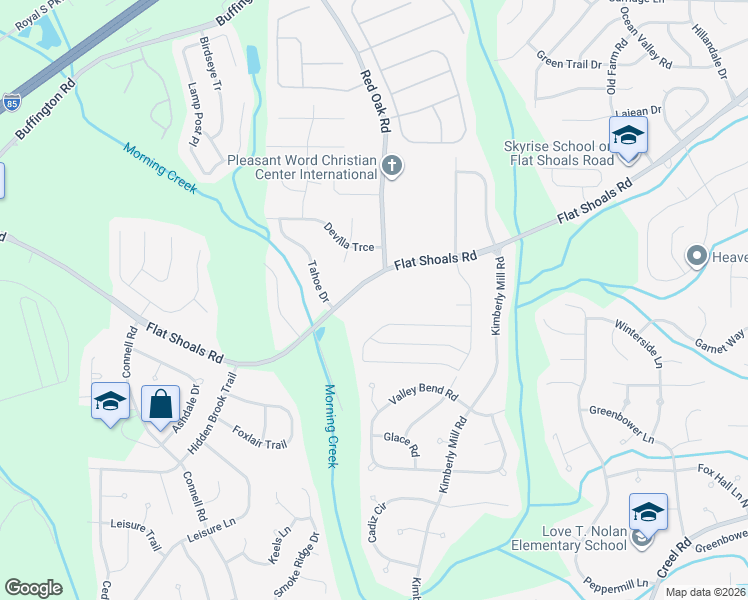 map of restaurants, bars, coffee shops, grocery stores, and more near 6582 Beaver Creek Trail in Atlanta