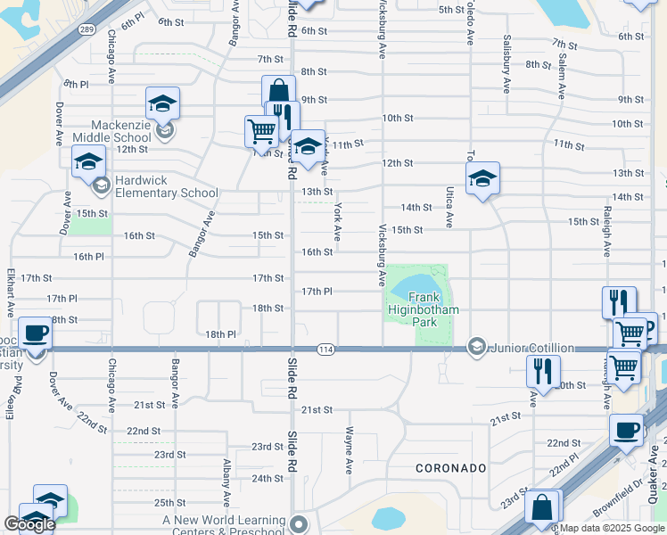 map of restaurants, bars, coffee shops, grocery stores, and more near 4922 17th Place in Lubbock