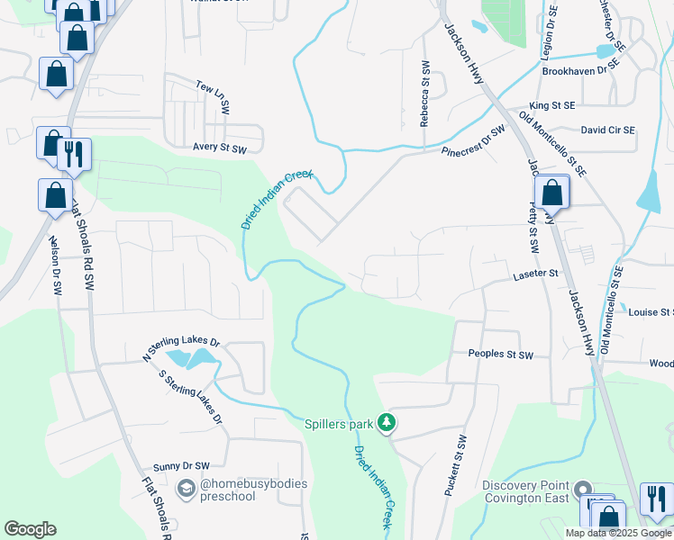map of restaurants, bars, coffee shops, grocery stores, and more near 7128 Greenway Cove Southwest in Covington