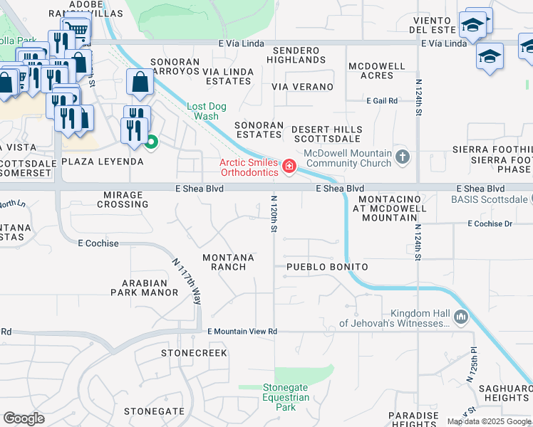 map of restaurants, bars, coffee shops, grocery stores, and more near 11990 East Beryl Avenue in Scottsdale