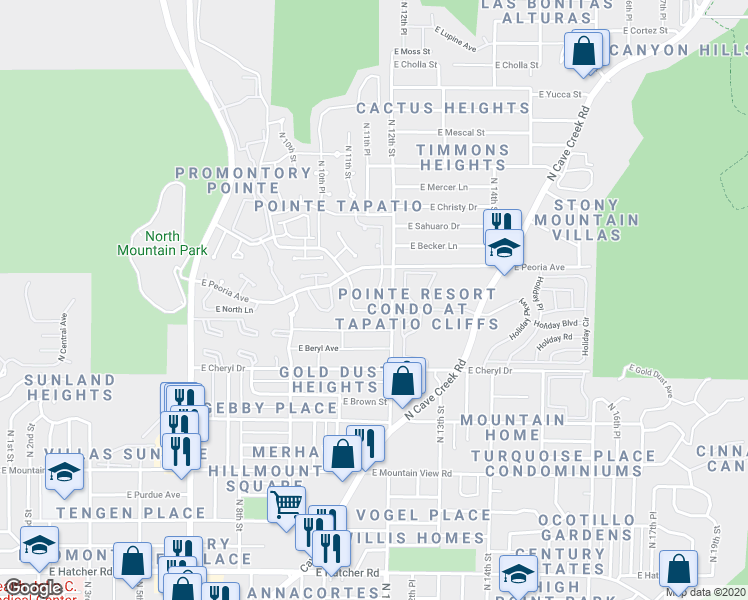 map of restaurants, bars, coffee shops, grocery stores, and more near 1113 East North Lane in Phoenix