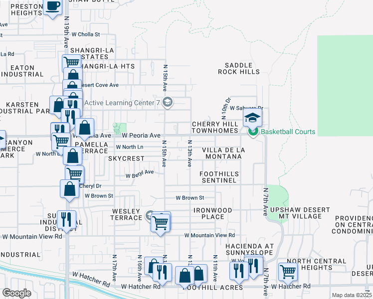 map of restaurants, bars, coffee shops, grocery stores, and more near 1240 West Cochise Drive in Phoenix