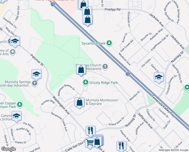 map of restaurants, bars, coffee shops, grocery stores, and more near 23406 Blue Gardenia Lane in Murrieta
