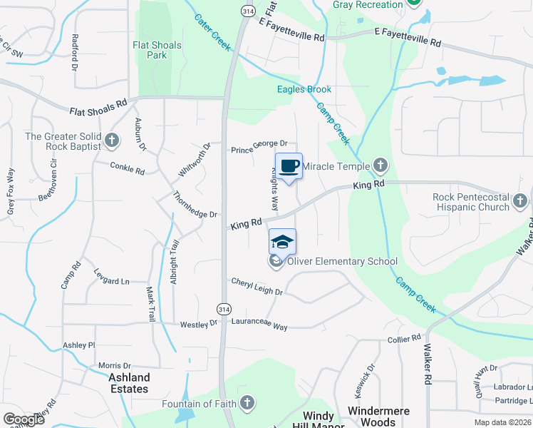 map of restaurants, bars, coffee shops, grocery stores, and more near 1717 King Road in Riverdale