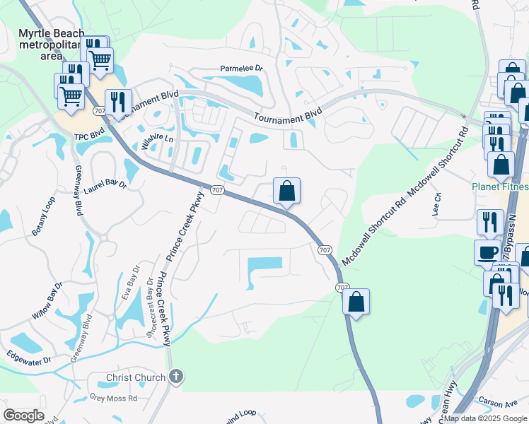 map of restaurants, bars, coffee shops, grocery stores, and more near 9576 Benji Drive in Murrells Inlet