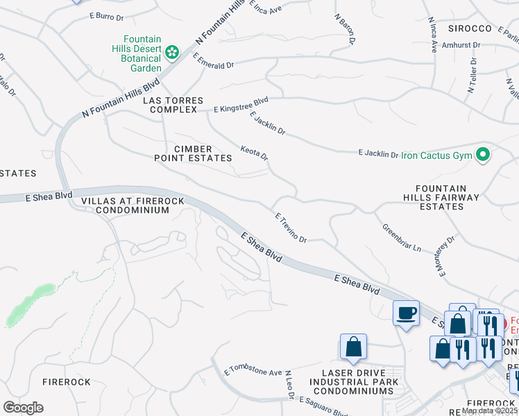 map of restaurants, bars, coffee shops, grocery stores, and more near 16309 East Trevino Drive in Fountain Hills