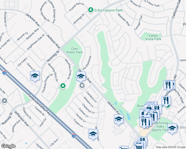 map of restaurants, bars, coffee shops, grocery stores, and more near 40632 Corte Albara in Murrieta