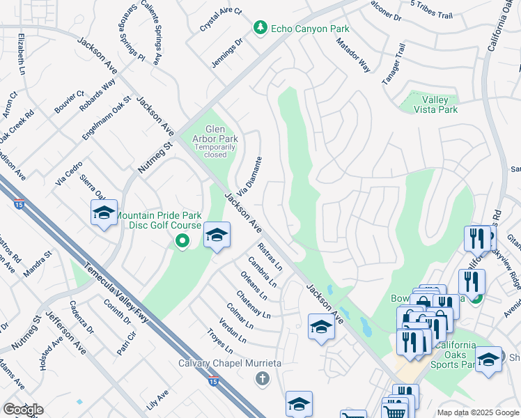 map of restaurants, bars, coffee shops, grocery stores, and more near 23796 Corte Picante in Murrieta