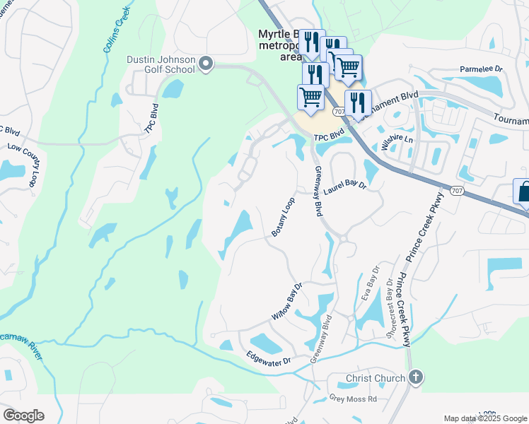 map of restaurants, bars, coffee shops, grocery stores, and more near 658 Misty Hammock Drive in Murrells Inlet