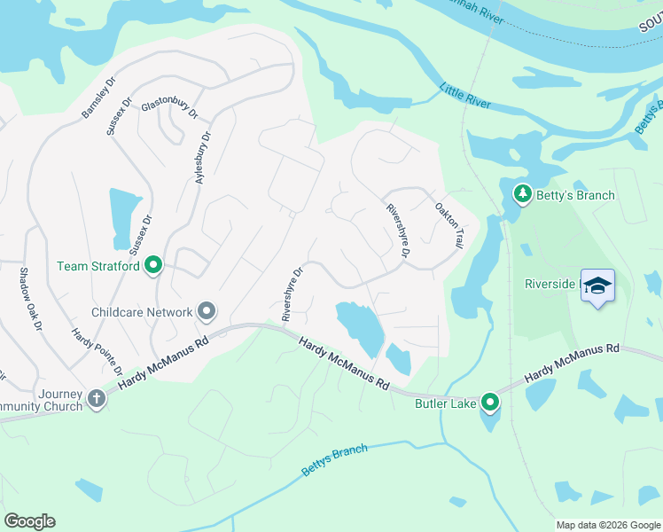 map of restaurants, bars, coffee shops, grocery stores, and more near 1109 Rivershyre Drive in Evans