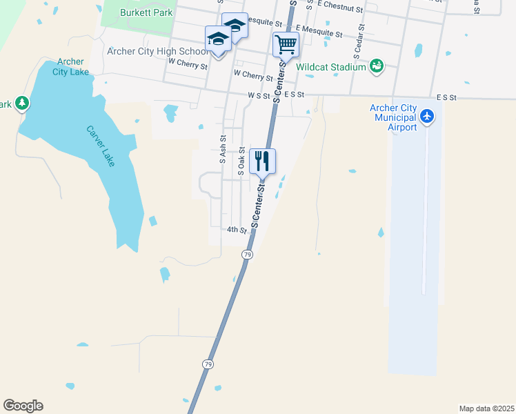 map of restaurants, bars, coffee shops, grocery stores, and more near 944 South Center Street in Archer City