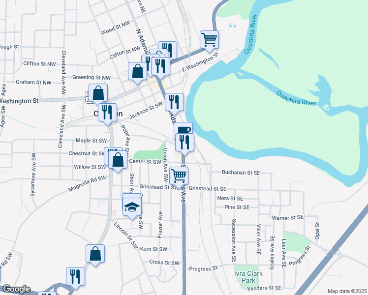 map of restaurants, bars, coffee shops, grocery stores, and more near 323 South Adams Avenue in Camden