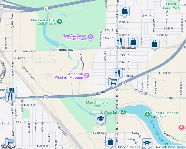map of restaurants, bars, coffee shops, grocery stores, and more near 1316 Magnolia Avenue in Lubbock