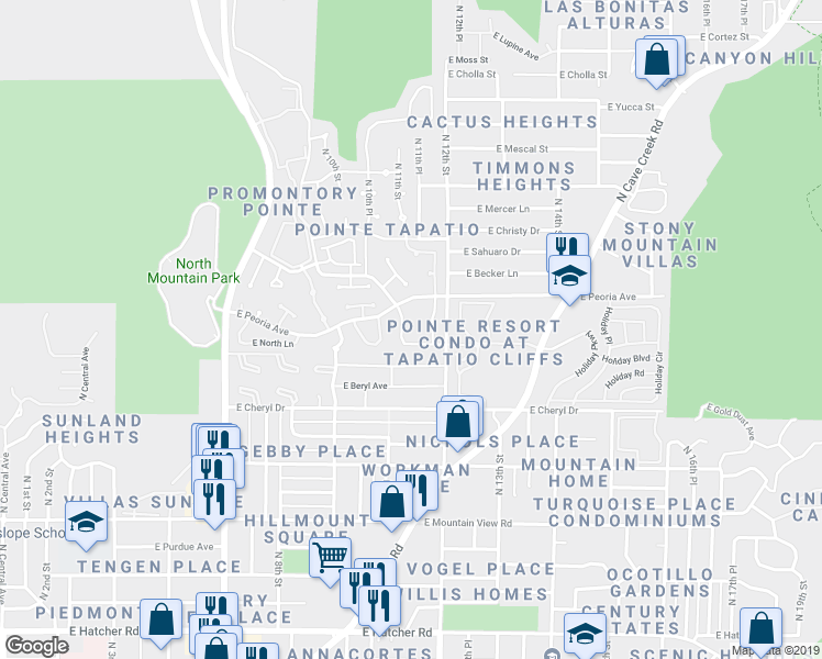 map of restaurants, bars, coffee shops, grocery stores, and more near 1113 East North Lane in Phoenix