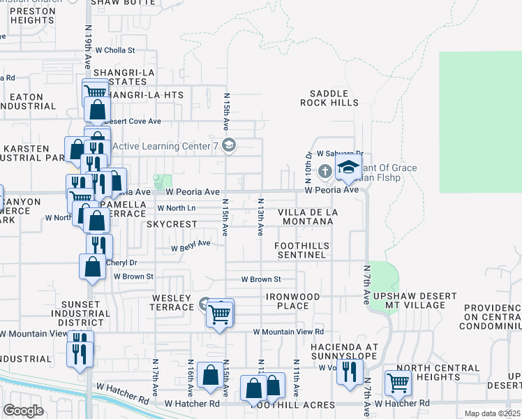 map of restaurants, bars, coffee shops, grocery stores, and more near 1240 West Cochise Drive in Phoenix