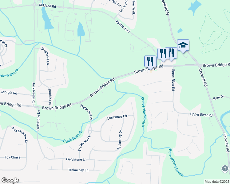 map of restaurants, bars, coffee shops, grocery stores, and more near 11637 Brown Bridge Road in Covington