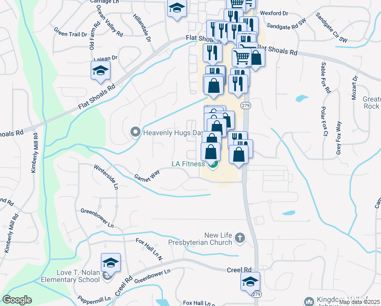 map of restaurants, bars, coffee shops, grocery stores, and more near 2745 Rocky Court in Atlanta