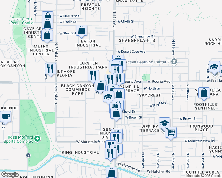 map of restaurants, bars, coffee shops, grocery stores, and more near 10401 North 19th Avenue in Phoenix