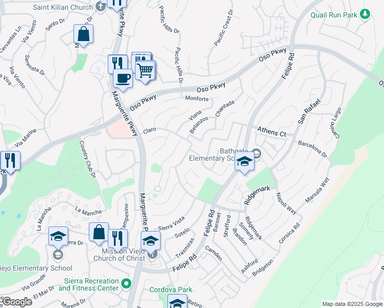map of restaurants, bars, coffee shops, grocery stores, and more near 27342 Capricho in Mission Viejo