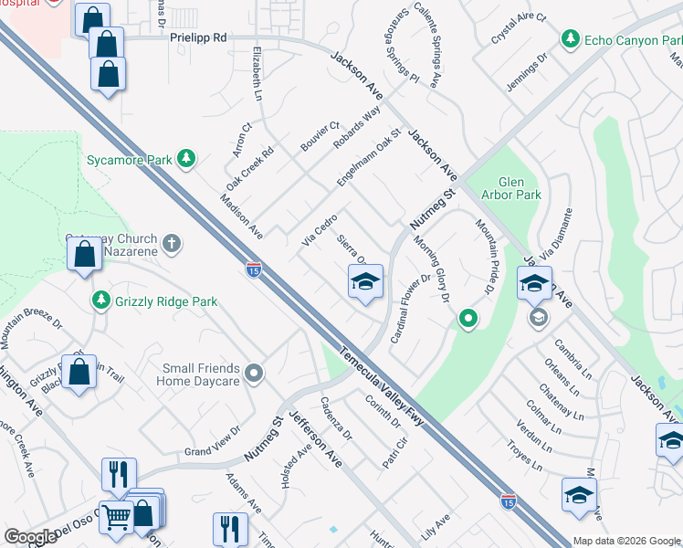 map of restaurants, bars, coffee shops, grocery stores, and more near 23723 Cork Oak Circle in Murrieta