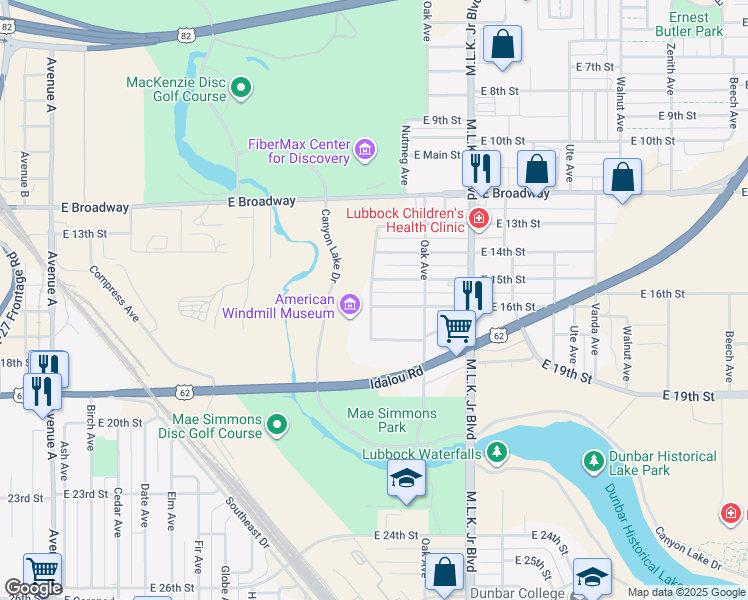 map of restaurants, bars, coffee shops, grocery stores, and more near 1316 Magnolia Avenue in Lubbock