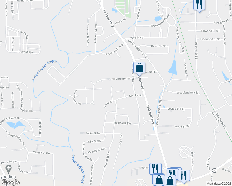 map of restaurants, bars, coffee shops, grocery stores, and more near 7161 Harmony Place Southwest in Covington