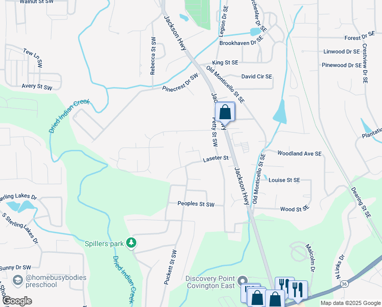 map of restaurants, bars, coffee shops, grocery stores, and more near 7147 Harmony Place Southwest in Covington
