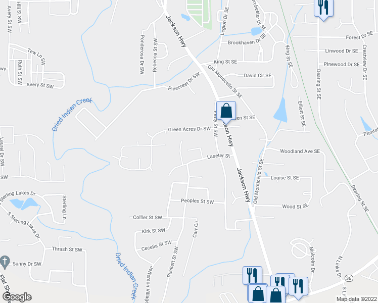 map of restaurants, bars, coffee shops, grocery stores, and more near 7159 Harmony Place Southwest in Covington