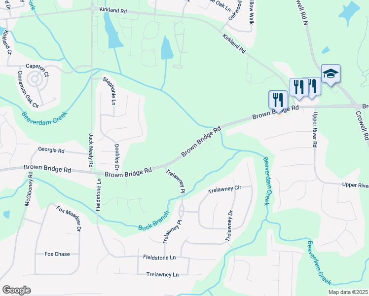 map of restaurants, bars, coffee shops, grocery stores, and more near 11718 Brown Bridge Road in Covington