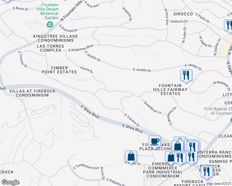 map of restaurants, bars, coffee shops, grocery stores, and more near 16439 East Nicklaus Drive in Fountain Hills
