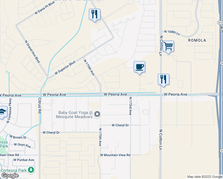 map of restaurants, bars, coffee shops, grocery stores, and more near 17425 West Carlisle Drive in Surprise