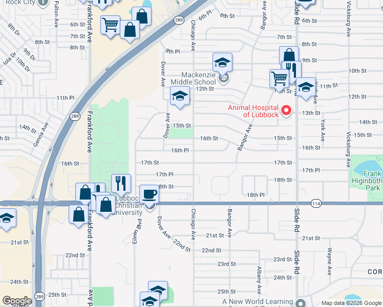 map of restaurants, bars, coffee shops, grocery stores, and more near in Lubbock