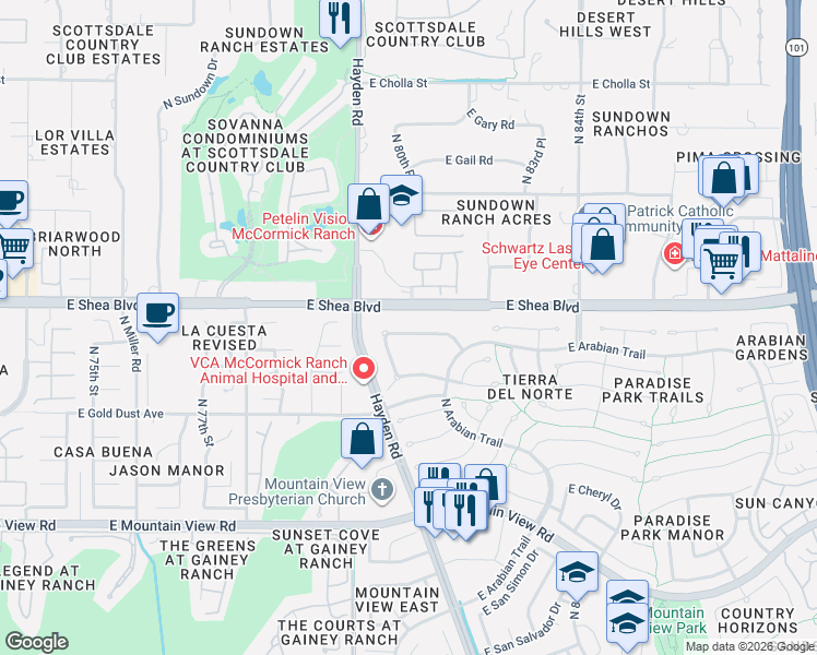 map of restaurants, bars, coffee shops, grocery stores, and more near 16 East Apartment in Scottsdale