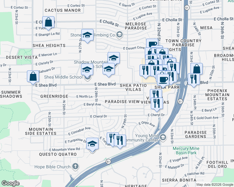 map of restaurants, bars, coffee shops, grocery stores, and more near 2924 East Cannon Drive in Phoenix