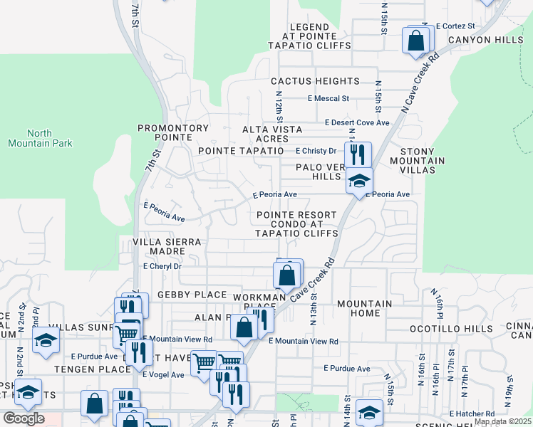 map of restaurants, bars, coffee shops, grocery stores, and more near 10438 North 11th Place in Phoenix