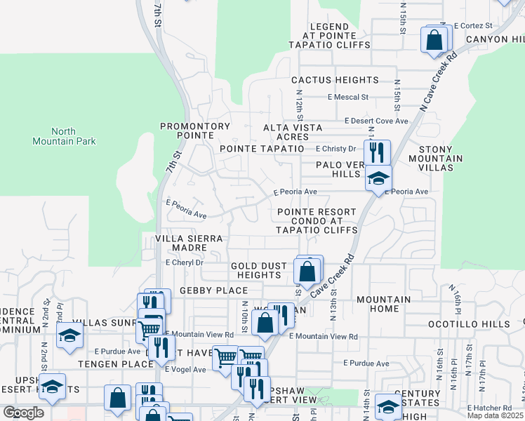 map of restaurants, bars, coffee shops, grocery stores, and more near 1022 East Becker Lane in Phoenix