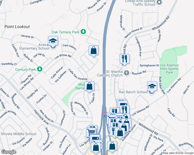 map of restaurants, bars, coffee shops, grocery stores, and more near 24863 Walnut Creek Circle in Murrieta