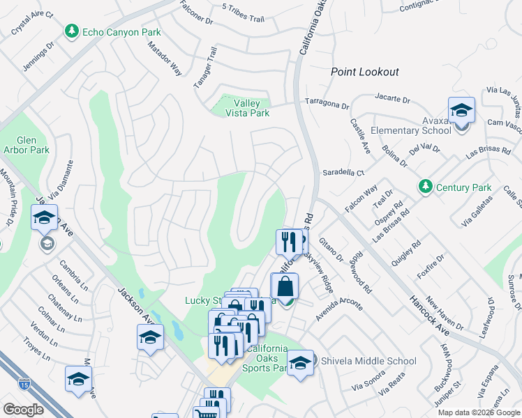 map of restaurants, bars, coffee shops, grocery stores, and more near 40110 Vía Tonada in Murrieta