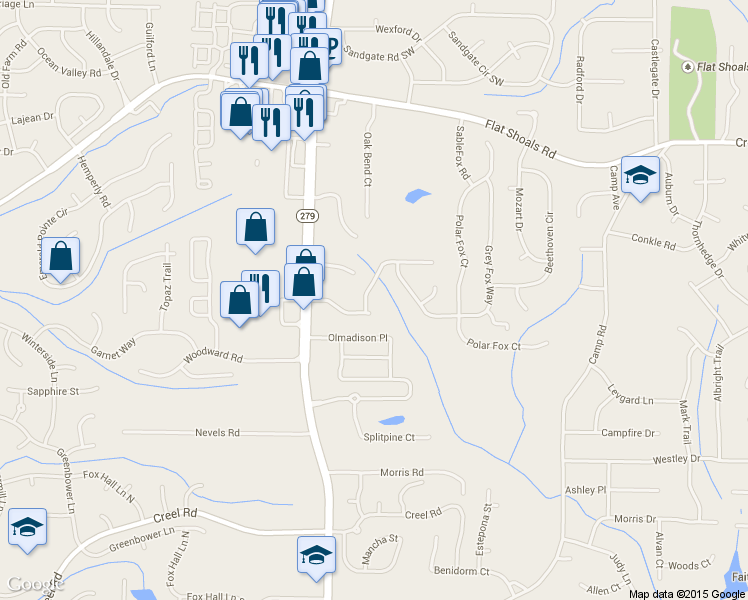 map of restaurants, bars, coffee shops, grocery stores, and more near 2284 Crossrail Drive in Atlanta