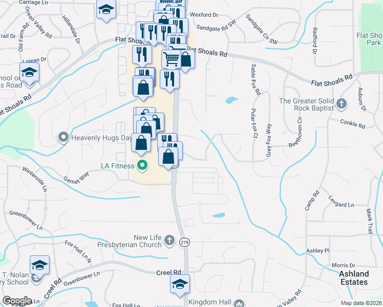 map of restaurants, bars, coffee shops, grocery stores, and more near 2380 Carobet Terrace in College Park