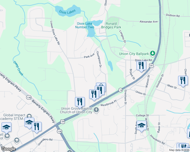 map of restaurants, bars, coffee shops, grocery stores, and more near 6339 Thompson Drive in Union City