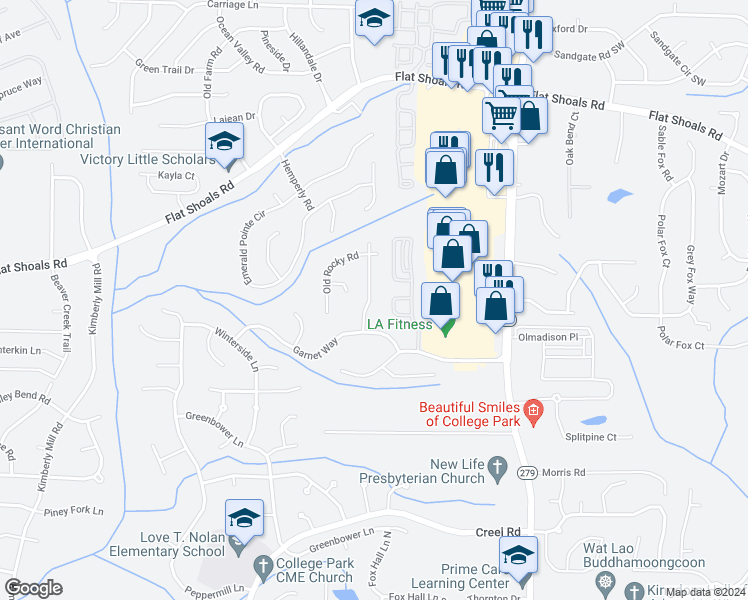 map of restaurants, bars, coffee shops, grocery stores, and more near 6365 Topaz Trail in College Park