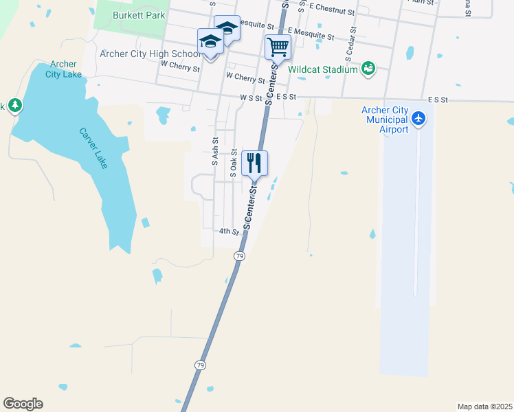 map of restaurants, bars, coffee shops, grocery stores, and more near 944 South Center Street in Archer City