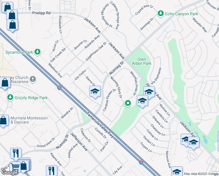 map of restaurants, bars, coffee shops, grocery stores, and more near 40801 Morning Glory Drive in Murrieta