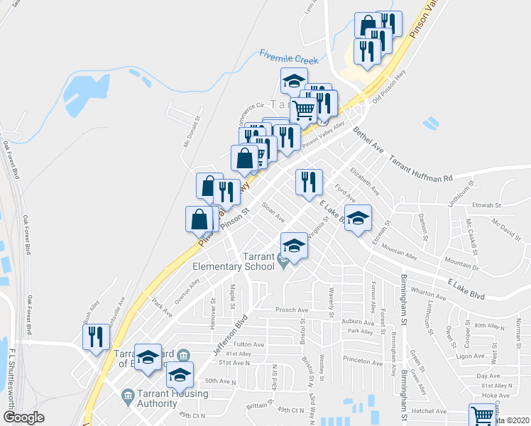 map of restaurants, bars, coffee shops, grocery stores, and more near 1115 Sloan Avenue in Birmingham