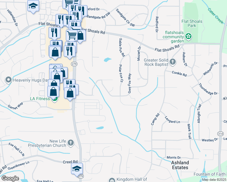 map of restaurants, bars, coffee shops, grocery stores, and more near 350 Dressage Court in Riverdale