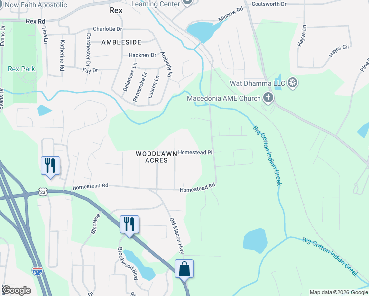 map of restaurants, bars, coffee shops, grocery stores, and more near 150 Cumberland Drive in Rex
