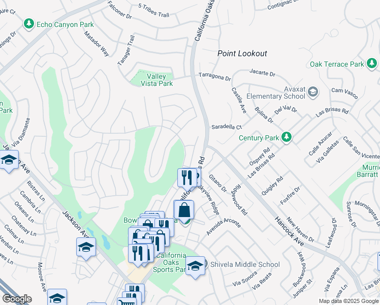 map of restaurants, bars, coffee shops, grocery stores, and more near 40083 Corte Lorca in Murrieta